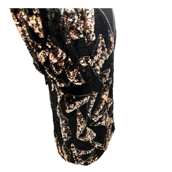 Vintage Oleg Cassini Black Silk Rayon Sequin Top Small - Picture 2 of 13